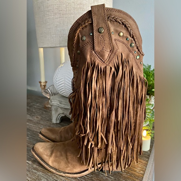 Liberty Black Womens 9M Vegas Fringe Boho Cowboy Boots Luxury Leather Boot Brown - Picture 5 of 14